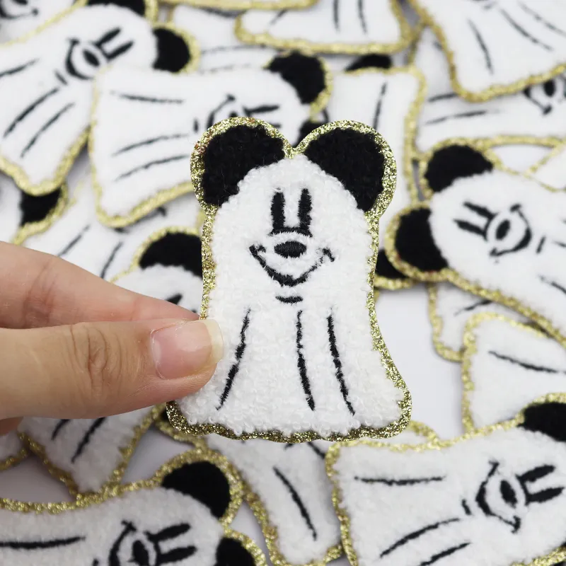 Wholesale in stock halloween mickey series white ghost face chenille patches