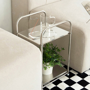 Stainless Steel 2 Tier <b>Mini</b> Shelf Square <b>Side</b> <b>Table</b> For Living Room - Product Image 1