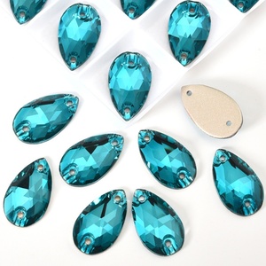 OLeeya Zircon bleu 5A, Strass à coudre en cristal à dos plat, forme goutte Rivoli, pour accessoires de justaucorps de gymnastique - Product Image 4