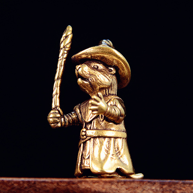 Magician-Rat Figurines Ornaments Handmade Brass Animal Crafts Tea Table Pet Home Decor Accessories