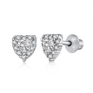 Dylam New Arrival Hypoallergenic Nickel Free 925 Sterling <b>Silver</b> Heart Shape Kid Children Pink Heart CZ Zirconia <b>Stud</b> Earrings - Product Image 1