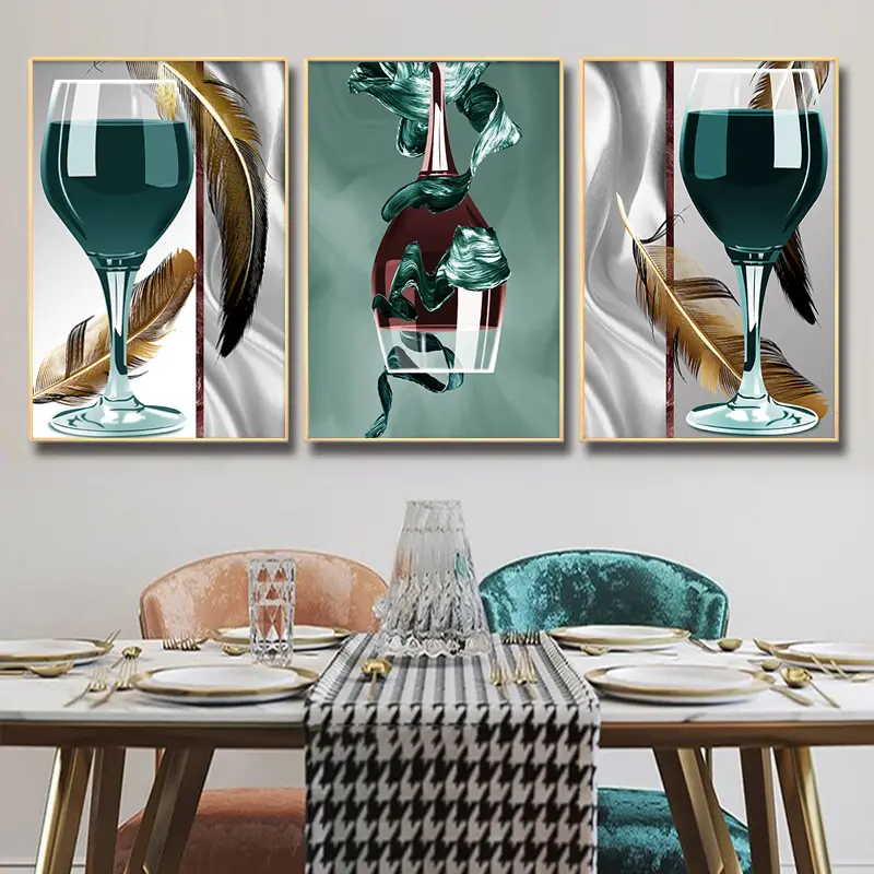 Impression nordique et affiches abstraite verre à vin rouge toile peinture salle à manger et cuisine moderne décoration de la maison mur Art photo