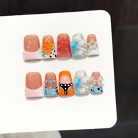 Faux ongles à presser motif canard, faits main, tendance printemps, réutilisables, fleurs 3D, vente en gros