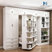 Lit mural Murphy avec bibliothèque rotative intégrée, armoire et placard, mobilier de rangement moderne et peu encombrant pour chambre d'amis