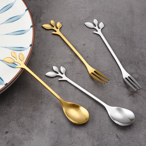 Creatieve Roestvrijstalen Bladlepel Koffielepel Dessertvork Lepel - Product Image 3