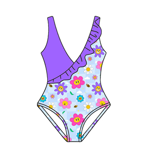 <span class=keywords><strong>Maillot</strong></span> <span class=keywords><strong>de</strong></span> <span class=keywords><strong>bain</strong></span> Zhengpai confortable et respirant en Spandex et Nylon avec imprimé violet foncé et bleu clair pour filles, idéal pour l'été - Product Image 1
