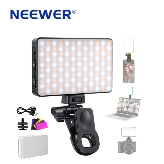 NEEWER Basics LED Selfie Phone Light, Rechargeable 2500-9000K Clip on Fill Light, Color Films/Diffuser/3000mAh, CRI95+ Dimmable