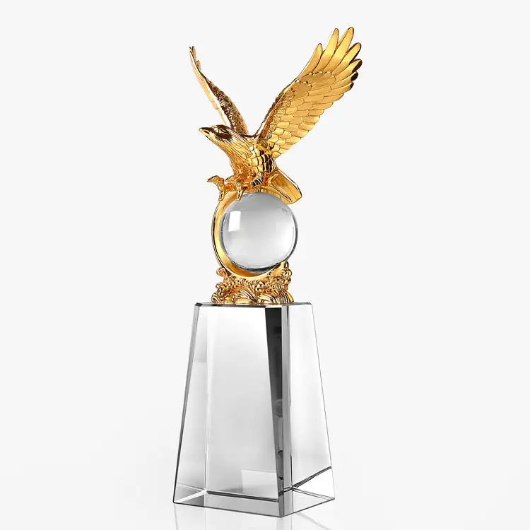 Trofeo de cristal personalizado, precio de fábrica, venta al por mayor, dorado, Águila