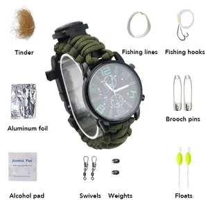 时尚便携式定制标志救生包手表，礼品配件多色带扣Paracord表带编织手表