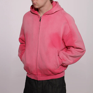 High-quality fashionable <b>retro</b> sun-faded pink oversized zip-up hoodie custom pure cotton fleece zip-up <b>sweatshirt</b> - Product Image 1