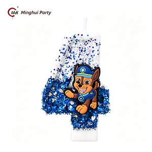 <span class=keywords><strong>Bougie</strong></span> d'anniversaire en forme de chien de dessin animé, chiffre scintillant bleu, pour gâteau, thème chien de dessin animé pour garçons - Product Image 6