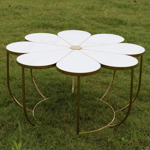 Moderno lusso in acciaio inossidabile <span class=keywords><strong>dorato</strong></span> con struttura a forma di fiore in marmo con piano in vetro piccolo <span class=keywords><strong>tavolino</strong></span> da caffè - Product Image 6
