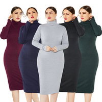 Robe moulante à manches longues et col rond pour femme, tenue décontractée de grande taille, nouvelle collection