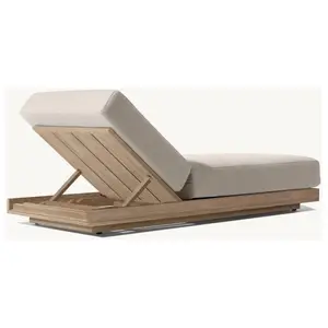 Poolside Furniture Single Seat Outdoor Daybed Solid Teak Wooden Outdoor Chaise Lounger