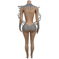 Combinaison sexy pour femme, style extraterrestre futuriste, ornée de strass, à manches longues, en spandex moulant, pour spectacle de club et scène