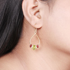 Trendy 925 <b>Sterling</b> <b>Silver</b> Gold plated garnet and peridot minimal <b>earrings</b> Fine Jewelry Set for <b>Women</b> - Product Image 2