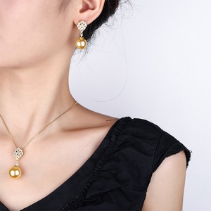 Dainty Eco-friendly Copper Vintage Timeless Style Pendant <b>Earrings</b> <b>Set</b> 14mm Golden Shell Pearl Jewelry <b>Set</b> for Women - Product Image 6