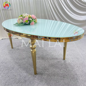 Nuovo di forma ovale grande acciaio inossidabile bianco <span class=keywords><strong>vetro</strong></span> superiore banchetto di nozze <span class=keywords><strong>tavolo</strong></span> da <span class=keywords><strong>sala</strong></span> per la vendita - Product Image 4