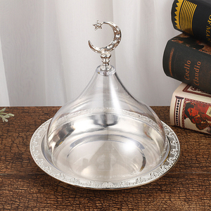 Bandeja de Servicio con Tapa Dorada Mubarak de Oriente Medio, Vajilla para Ramadán con Cúpula de Acrílico y Aluminio, Bandeja para Servir Dulces - Product Image 2