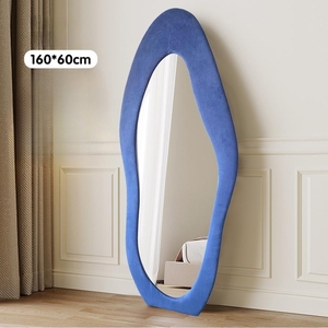 Dài lượn sóng gương đầy đủ chiều dài màu be flannel không khung lượn sóng thấp sắt phao thủy tinh Bạc đứng sàn tường tròn gương ánh sáng - Product Image 2