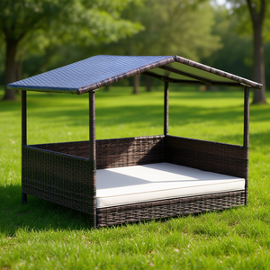 Nichoir pour chien en osier d'extérieur, grande taille, toit en plastique résistant aux intempéries, meubles pour animaux de compagnie toutes saisons - Product Image 2