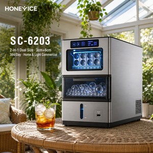 Máquina para Hacer Bolas de Hielo HONEYICE, Esferas de Cristal de 6 cm, Jumbo 2 en 1, 8 Bolas de 3 cm, 30 Minutos, 384/Day, para Whisky, <span class=keywords><strong>Bar</strong></span>, Derretimiento Lento, CE ETL FDA - Product Image 1