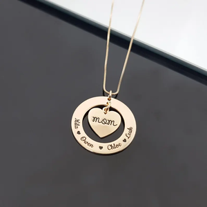 Collier personnalisable en acier inoxydable, étanche, élégant, plaqué or 18 carats, tendance, avec maillons délicats en forme de cœur et cercle, pour grand-mère/mère - Product Image 1