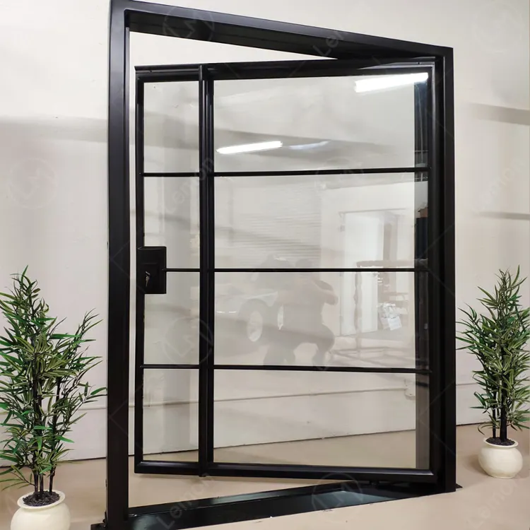 Hot Sales Exterior Pivot Door Main Door Glass Pivot Front Door With Iron Frame