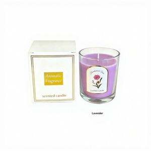 Bougie aromatique parfumée à la lavande dans un bocal en verre transparent coloré en forme de tasse, étiquette florale, cire de soja naturelle, boîte cadeau, décoration d'intérieur - Product Image 2