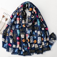 Nouvelles Écharpes et Foulards Longs et Amples pour Femmes, Motif Animaux Imprimé, Sensation Coton, Vente en Gros