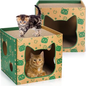 Maison de jeu pour <span class=keywords><strong>chat</strong></span> moderne et classique, personnalisée en usine, écologique, avec 2 griffoirs en carton ondulé, grotte cachette pour chaton, design mignon - Product Image 1