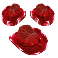 Cappello da Cowboy Western con LED per Adulti, Cappello da Cowboy con Paillettes Argento e Bordo Luminoso Bianco per Feste
