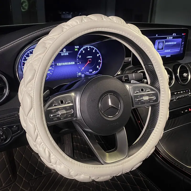 15 inch black universal pu leather anti slip custom car steering wheel cover for girls and women