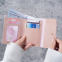 Harga Pabrik Dompet Wanita Desain IMooo, Tempat Kartu, Pendek, Tipis, Kulit PU Buatan Tangan, Multifungsi, Fashion Sederhana, Lipat Tiga, Hadiah