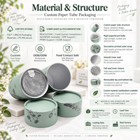 Tube en papier hermétique de qualité alimentaire personnalisé avec couvercle facile à décoller pour poudre de protéines, thé, café, sucre, chocolat, épices