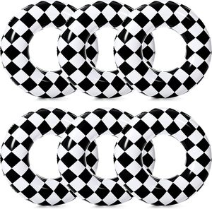 6 Pack Black and White Checkered <b>Inflatable</b> Swim Rings <b>for</b> <b>Pool</b> Beach - Product Image 2