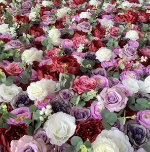 Papan bunga bionik kualitas tinggi kustom dinding mawar buatan dekorasi festival pernikahan panggung latar belakang dinding bunga