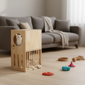 Casa para Gatos de Madera de 2 Niveles, con Cojines Extraíbles, Mueble para Mascotas, Diseño Rectangular Moderno - Product Image 2