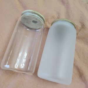 Hotsale 2023 16oz clear Frosted Sublimation Glass Can with Bamboo Lids and Plastic Straws <strong>Customize</strong> Support - Product Image 2