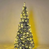 Árbol de Navidad Artificial de Abeto Plegable de Alta Calidad con Luces LED, Verde, Decoración Interior