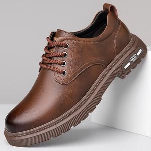 Chaussures décontractées pour hommes en cuir à lacets, bout rond, semelle en caoutchouc, durables, mode printemps - Product Image 2