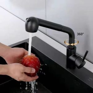 Robinet de cuisine extractible en acier inoxydable 304 noir, mitigeur d'évier monocommande eau chaude et froide - Product Image 3