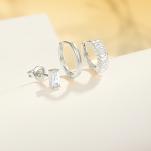 Juego de 3 Piezas de Aretes Simples de Plata de Ley S925 con Baño de Oro Blanco para Mujer - Product Image 2