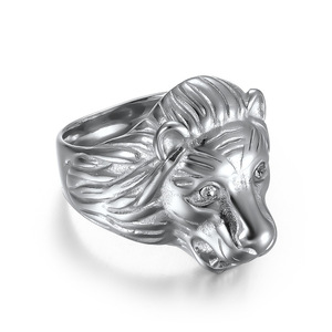 Lion Head <b>Titanium</b> Steel Men's <b>Ring</b> Gold Color Prong Setting Gift Jewelry - Product Image 5