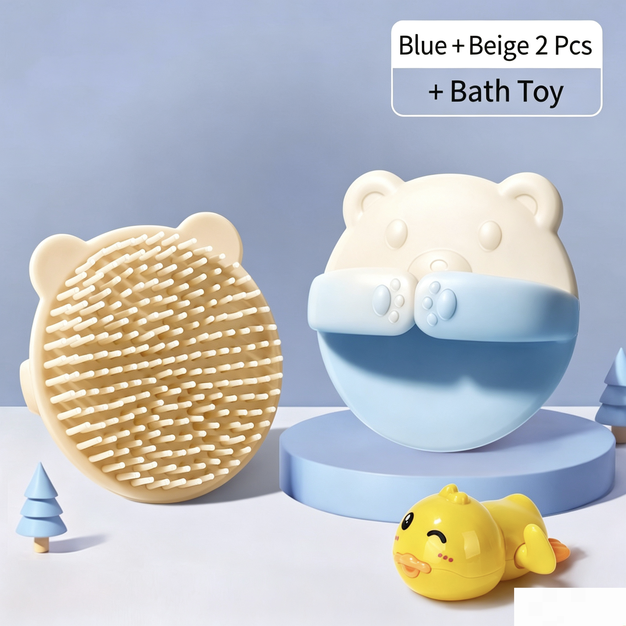 Petite brosse de douche - bleu + beige + jouet aquatique