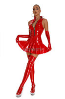 Ecoparty Sexy Damenkleid Clubwear Wetlook Latex Bodycon Kostüm Glänzend Reißverschluss Wet-Look PU-Leder Ärmellose Faltenkleider