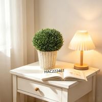 Plante artificielle de romarin ronde haut de gamme, boule luxuriante d'arbres à feuilles persistantes dans un panier en saule naturel pour la décoration des rebords de fenêtre de cuisine
