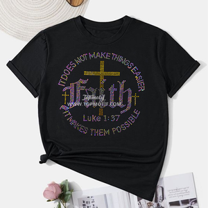 Đức tin nó không làm cho mọi thứ dễ dàng hơn nó làm cho họ có thể luke 1:37 jesus christian rhinestone truyền nhiệt cho áo sơ mi túi - Product Image 6