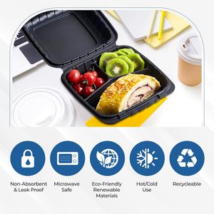 8x8 9x9 Black Clear Hinged Clamshell <b>Food</b> Grade PP <b>Plastic</b> Takeout <b>Food</b> <b>Containers</b> with Embossing Custom Logo for Restaurants - Product Image 4