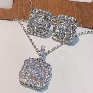 Hibride ชุดเครื่องประดับใหม่ชุดจี้สร้อยคอ2ชิ้นแบบสี่เหลี่ยมชุด N-1661เครื่องประดับสำหรับงานเลี้ยงเจ้าสาวแบบไมโครปูพื้นเต็มรูปแบบ - Product Image 1